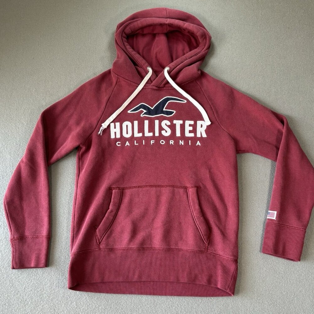 Y2K Hollister Hoodie XS Burgundy Pullover‎ Sweatshirt USA California Embroidered